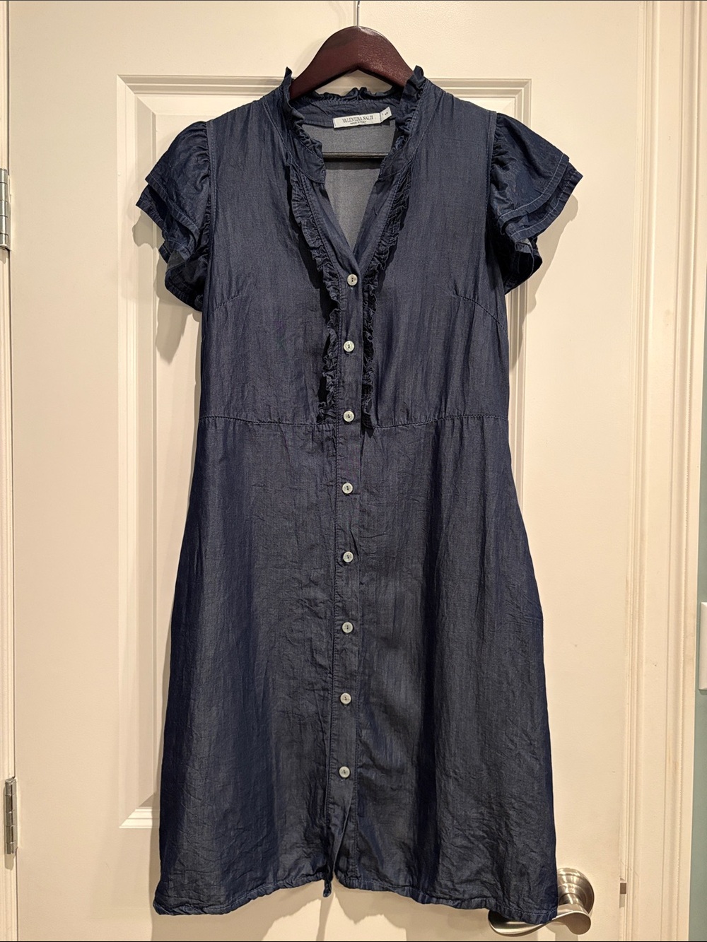Navy Ruffle-Trim Button Front Dress